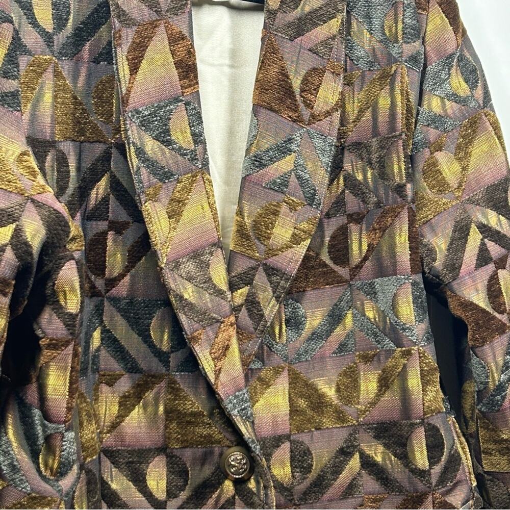 Expose‎ Vintage Chenille Cropped Peaked Lapel Blazer Size XL Geometric Boho 70s - Picture 3 of 5